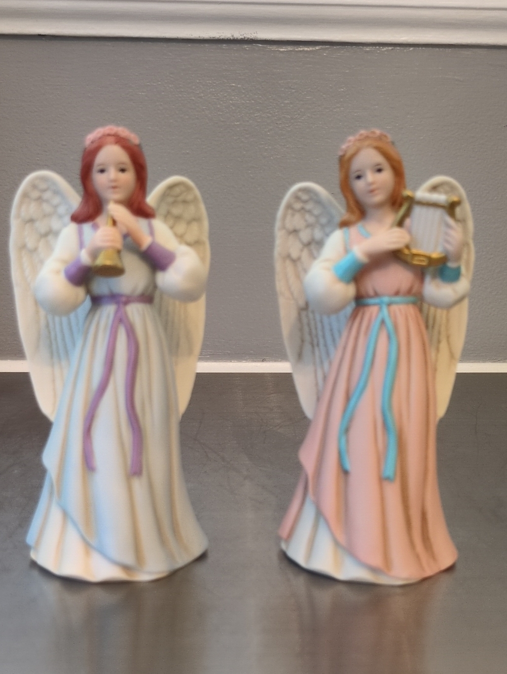 Porcelain Angel Figurine Set - Pink and White Decorative Angels